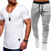 Lovely Casual V Neck Basic White Two-piece Pants S