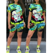 Lovely Casual Cartoon Print Black Two-piece Shorts
