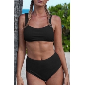 Lovely Basic Black Two-piece Swimsuit