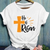 Lovely Leisure O Neck Letter Print White Plus Size