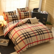 Lovely Cosy Grid Print Brown Bedding Set