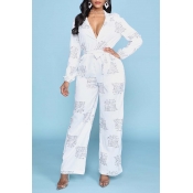 Lovely Trendy Print White One-piece Jumpsuit