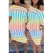 Lovely Casual Striped Yellow Knee Length Dress