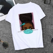 Lovely Casual O Neck Print White T-shirt