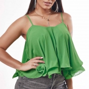 Lovely Casual Flounce Design Green Camisole