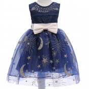 Lovely Trendy Lace Patchwork Deep Blue Girl Knee L