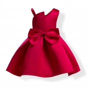 Lovely Trendy Bow-Tie Red Girl Knee Length Dress