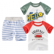 Lovely Casual Striped Print Red Boy Two-piece Shor