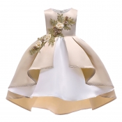 Lovely Trendy Patchwork Apricot Girl Knee Length D