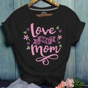 Lovely Casual O Neck Letter Print Black T-shirt