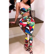 Lovely Casual Print Multicolor Plus Size Two-piece