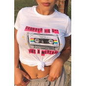 Lovely Casual O Neck Print White T-shirt