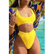 Lovely Basic Skinny Yellow Two-piece Swimsuit