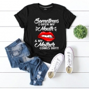 Lovely Casual Letter Print Black T-shirt