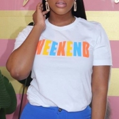 Lovely Casual O Neck Letter White T-shirt