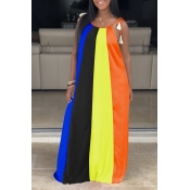 Lovely Casual Rainbow Striped Croci Maxi Dress