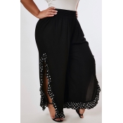 Lovely Casual Side Slit Black Plus Size Pants