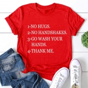 Lovely Leisure O Neck Letter Print Red Plus Size T