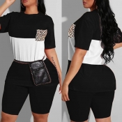 Lovely Casual Patchwork Black Plus Size Two-piece 