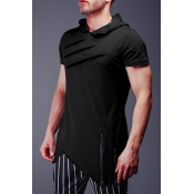 Lovely Leisure Hooded Collar Zipper Design Black T