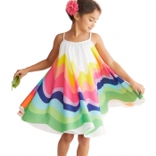 Lovely Trendy Rainbow Striped White Girl Knee Leng