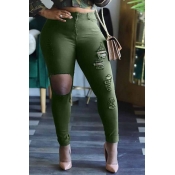 Lovely Trendy Hollow-out Army Green Jeans