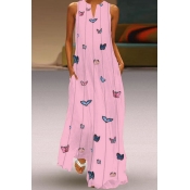 Lovely Trendy Butterfly Print Pink Maxi Plus Size 