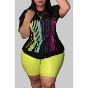Lovely Plus Size Casual Striped Print Black Two-pi