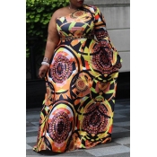 Lovely Casual One Shoulder Print Multicolor Maxi P