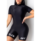Lovely Sportswear Letter Black One-piece Romper