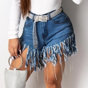 Lovely Trendy Tassel Design Deep Black Shorts