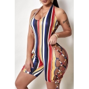 Lovely Sexy Striped Backless Plus Size One-piece R