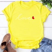 Lovely Leisure O Neck Print Yellow T-shirt