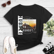 Lovely Leisure O Neck Letter Print Black T-shirt