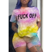 Lovely Casual Letter Print Pink Two-piece Shorts S