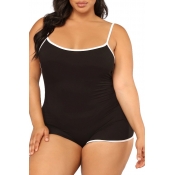 Lovely Plus Size Leisure Patchwork Black One-piece
