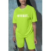 Lovely Casual Letter Green Two-piece Shorts Set