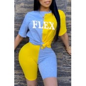 LW Casual Patchwork Yellow Two-piece Shorts Set
