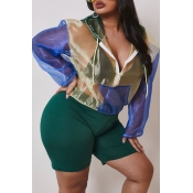 Lovely Leisure Patchwork Green Plus Size Two-piece
