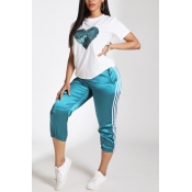 Lovely Leisure Patchwork White Two-piece Pants Set
