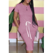 LW Leisure Lace-up Pink Mid Calf Dress