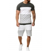 Men Lovely Casual Patchwork Grey Two-piece Shorts 