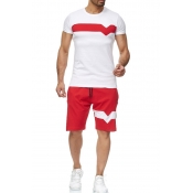 Lovely Sportswear Patchwork Red Two-piece Shorts S