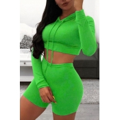 Lovely Sportswear Hooded Collar Skinny Green Yoga 
