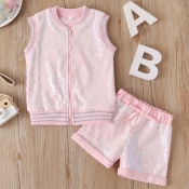 Lovely Casual Zipper Design Pink Girl Two-piece Sh