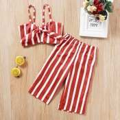 Lovely Stylish Striped Red Girl Two-piece Pants Se