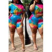 Lovely Casual Tie-dye Red Plus Size Two-piece Shor