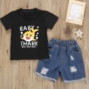 Lovely Leisure Cartoon Print Black Boy Two-piece S