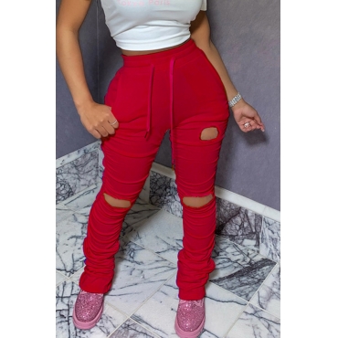 

LW Ripped Solid Skinny Pants, Red