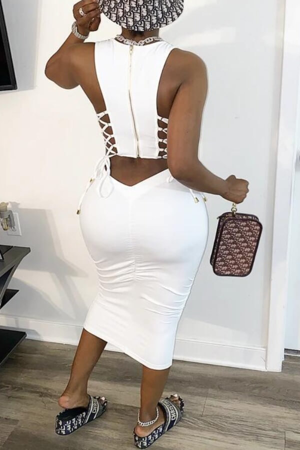 

LW Leisure Bandage Design White Mid Calf Dress